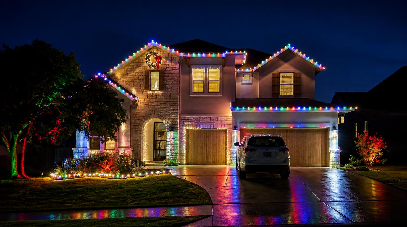 Multi-color Christmas lights design inspiration by Christmas Light Helpers